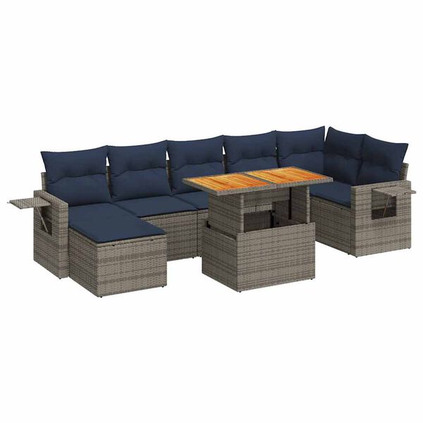 vidaXL 8 Piece Patio Sofa Set with Cushions Gray Poly Rattan