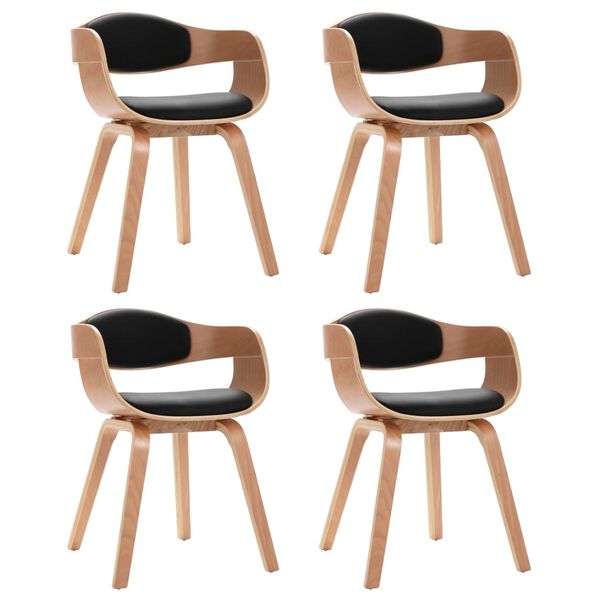 vidaXL Dining Chair Set of 4 Black and Natural Wood