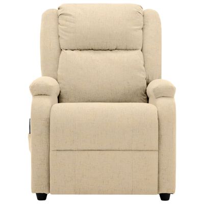 Beige recliner chair facing forward with thick padding and armrests