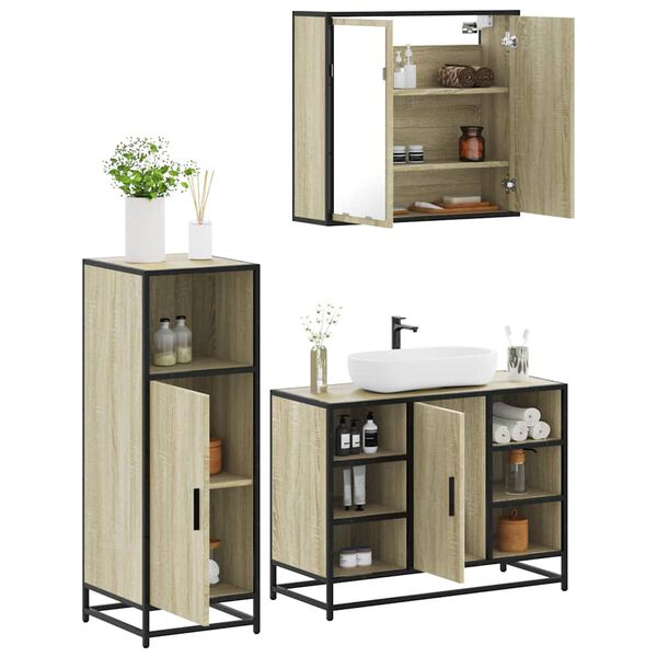 vidaXL Bathroom Furniture Set Sonoma Oak Engineered Wood, Metal, Glass