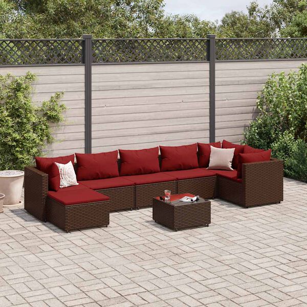 vidaXL Patio Lounge Set Brown PE Rattan 8 Piece Adjustable Feet