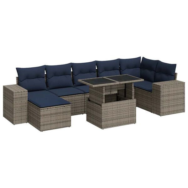vidaXL 14 Piece Patio Sofa Set with Cushions Gray Poly Rattan Acacia