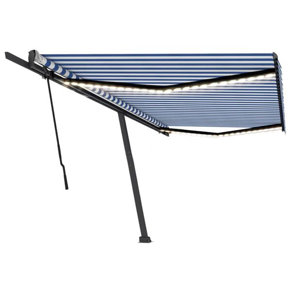 vidaXL Retractable Awning Blue and White Powder-coated aluminum Large