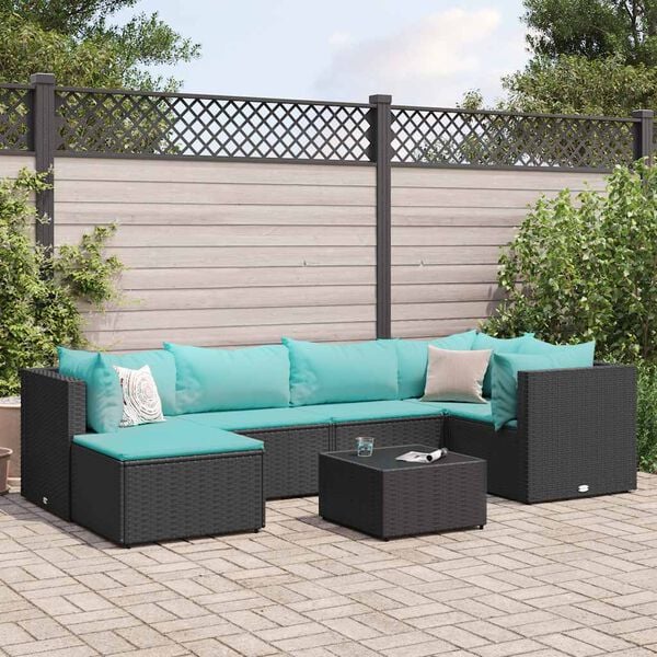 vidaXL Patio Lounge Set Black, Water Blue