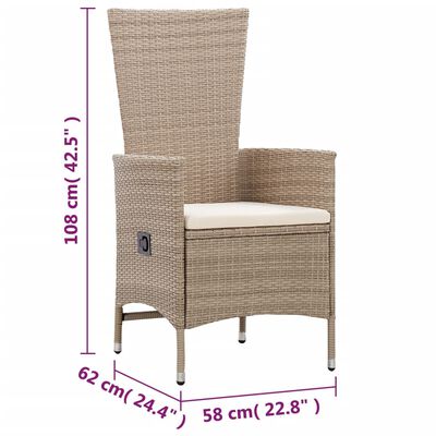 vidaXL Patio Chairs 2 pcs with Cushions Poly Rattan Beige