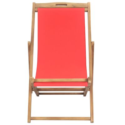 vidaXL Folding Beach Chair Solid Teak Wood Red
