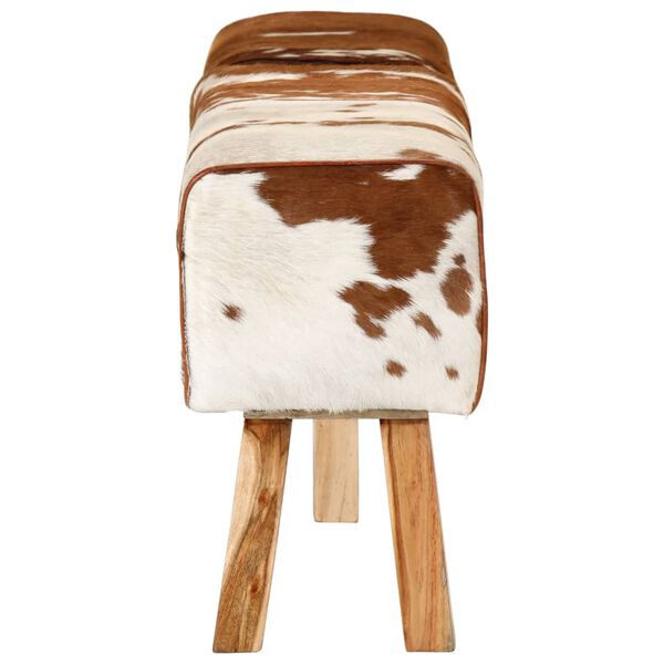 vidaXL Bench Brown and white Real goat leather, solid mango wood 63 in