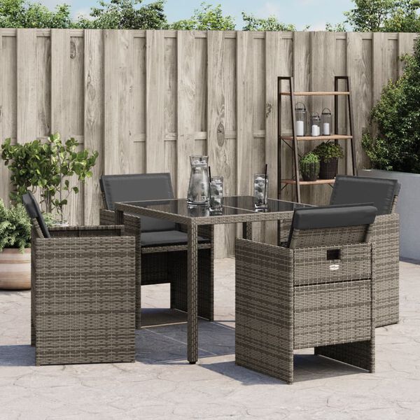 vidaXL Garden Chair Set of 4 Grey PE Rattan, Powder-Coated Steel
