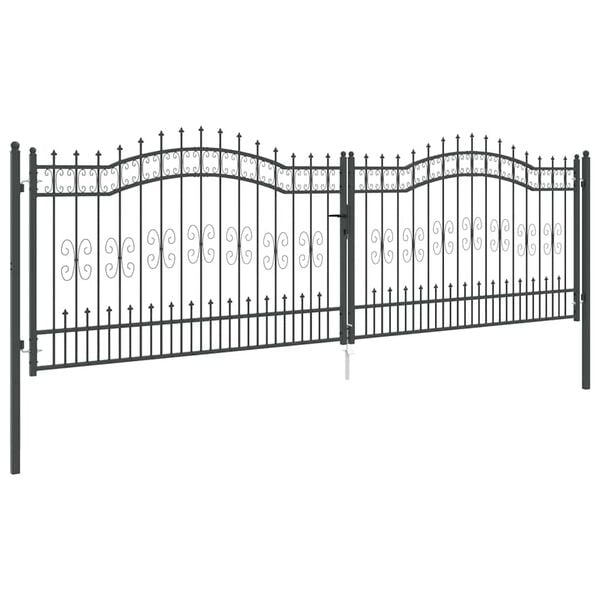 vidaXL Fence Gate with Spear Top Black 159.8"x 49.2" Powder-coated Steel