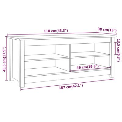 vidaXL Shoe Bench Black 43.3"x15"x17.9" Solid Wood Pine