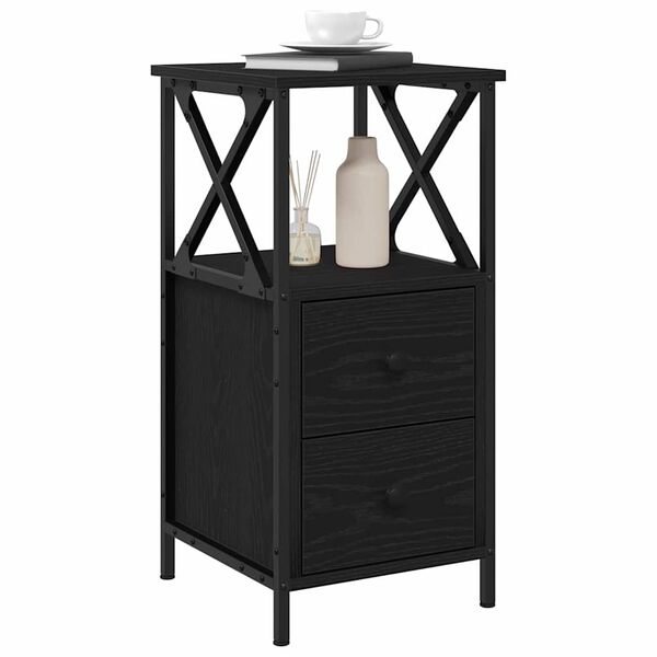 vidaXL Bedside Cabinet with Drawer Black Oak 13.39 x 13.98 x 27.56 in
