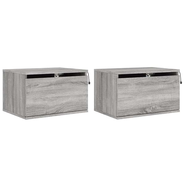 vidaXL Wall-mounted Bedside Cabinet Set of 2 Grey sonoma Engineered wood