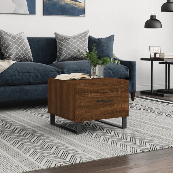 vidaXL Coffee Table Brown Oak Engineered Wood, Iron Compact Coffee Table