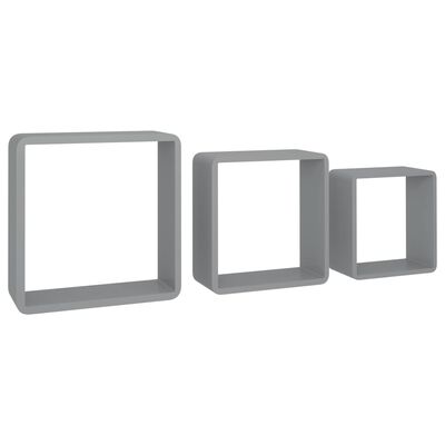 vidaXL Wall Cube Shelves 3 pcs Gray MDF