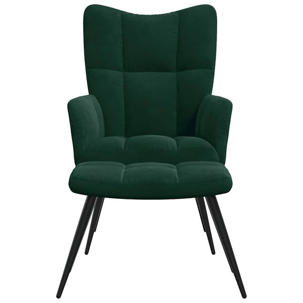 vidaXL Relaxing Chair With Stool Dark Green Velvet (100% polyester)