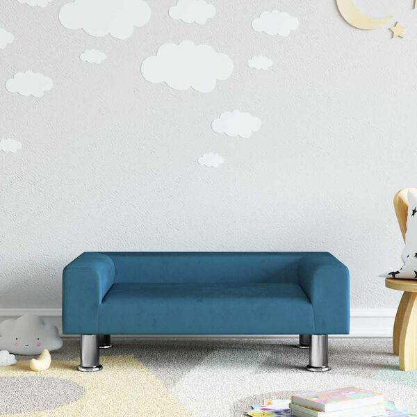 vidaXL Kids Sofa Blue Velvet (100% polyester), solid pine wood, foam Mini