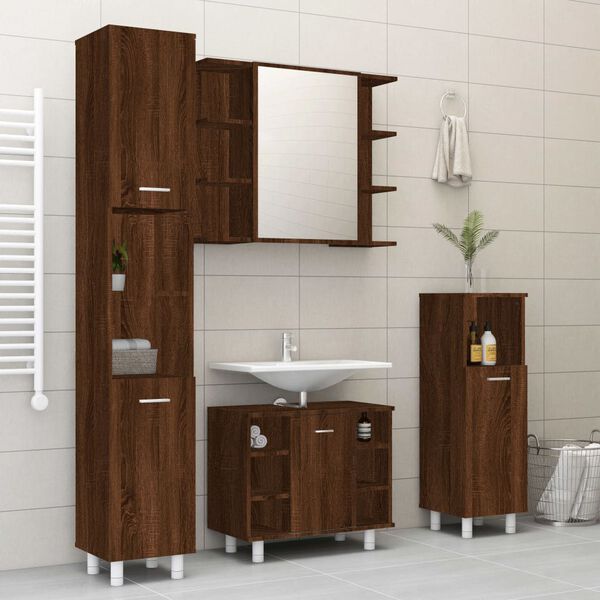 vidaXL Bathroom Furniture Set Brown Oak Engineered Wood, Acrylic Large