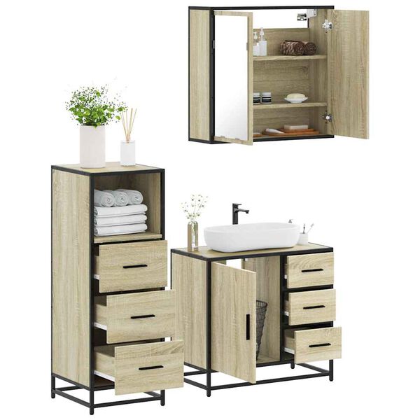 vidaXL Bathroom Furniture Set Sonoma oak Engineered wood, metal, glass