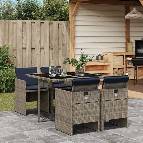 vidaXL Patio Dining Set Set of 10 Gray PE rattan Large Foldable