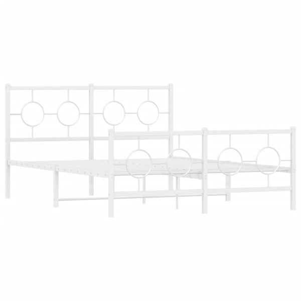 vidaXL Bed Frame White Powder-Coated Steel 55 x 79 in Bed Frame