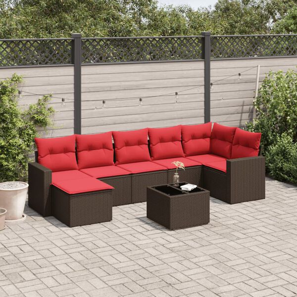 vidaXL 8 Piece Patio Sofa Set with Cushions Brown Poly Rattan