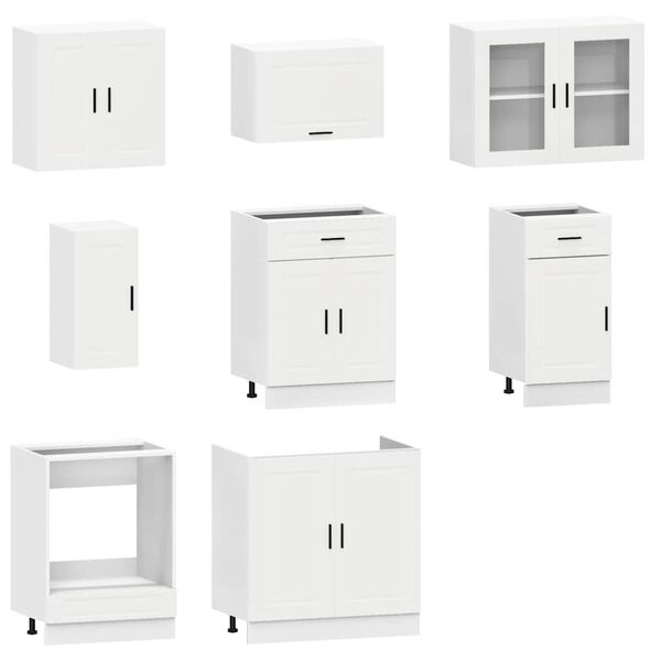 vidaXL Kitchen Cabinet Set White Engineered wood and glass Large