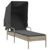 vidaXL Sun Lounger with Canopy and Table Light Grey Poly Rattan
