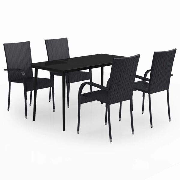vidaXL Garden Dining Set Black PE rattan, powder-coated steel, glass