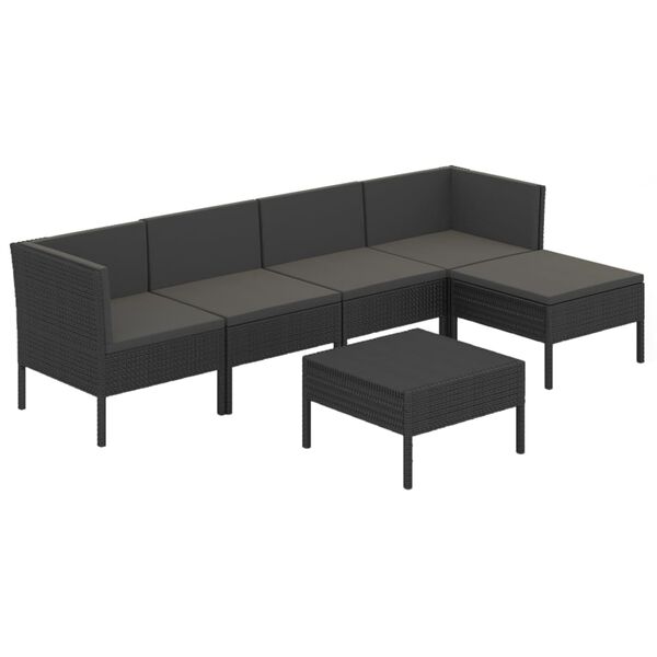 vidaXL Garden Lounge Set Black PE Rattan, Powder-Coated Steel, Polyester