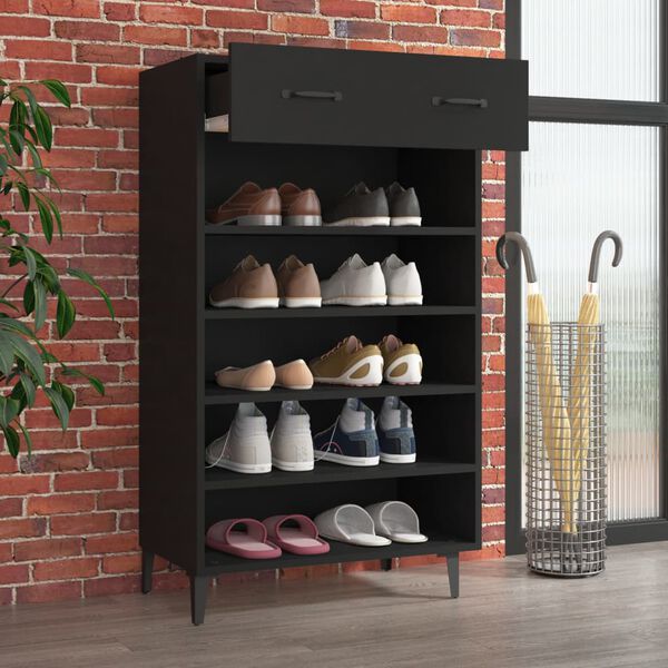 vidaXL Shoe Cabinet Black Engineered wood, Iron Medium Shoe Cabinet
