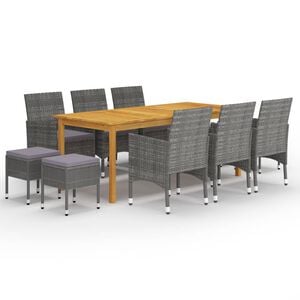 vidaXL Dining Set Grey Solid acacia wood, Powder-coated steel, PE rattan