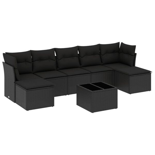 vidaXL Garden Sofa Set Black PE rattan, powder-coated steel, tempered glass