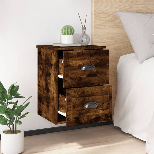 vidaXL Wall-mounted Bedside Cabinet Smoked oak Engineered wood Medium