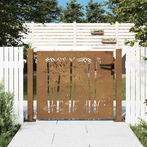 vidaXL Garden Gate 39.4x29.5" Corten Steel Bamboo Design