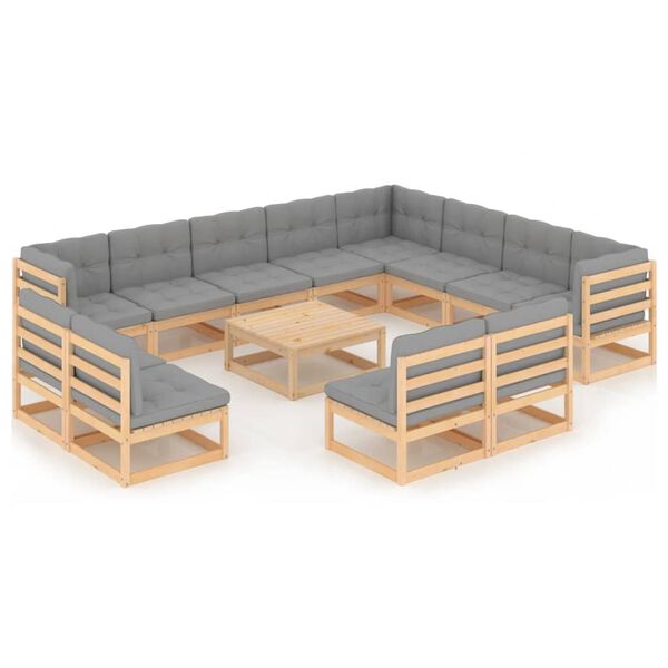 vidaXL Garden Lounge Set Natural Wood, Gray Cushions