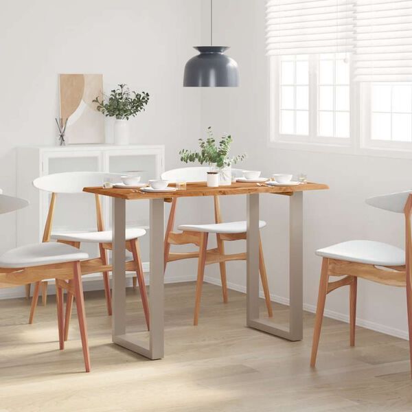 vidaXL Dining Table Natural wood, Silver