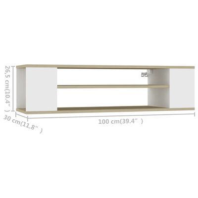 vidaXL Hanging TV Cabinet White and Sonoma Oak 39.4"x12"x10.4" Chipboard