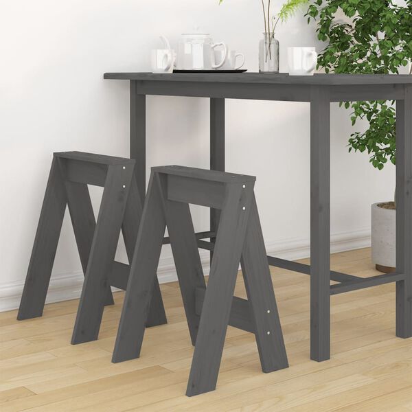 vidaXL Stool Set of 2 Grey Solid pine wood Medium Stool Square