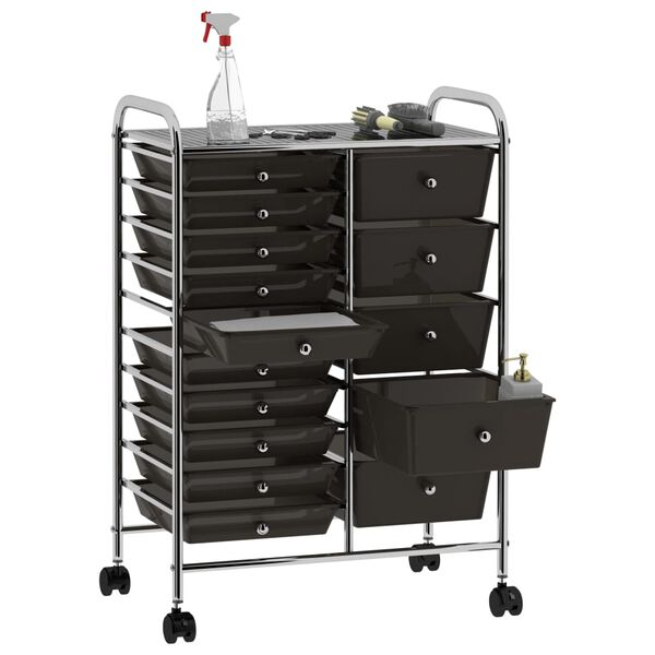 vidaXL XXL 15-Drawer Mobile Storage Trolley Black Plastic