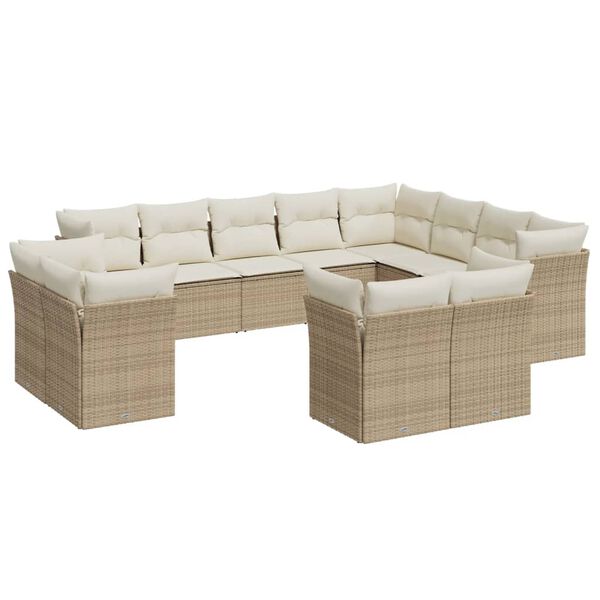vidaXL Garden Sofa Set Beige PE Rattan 12 Piece Set Modular