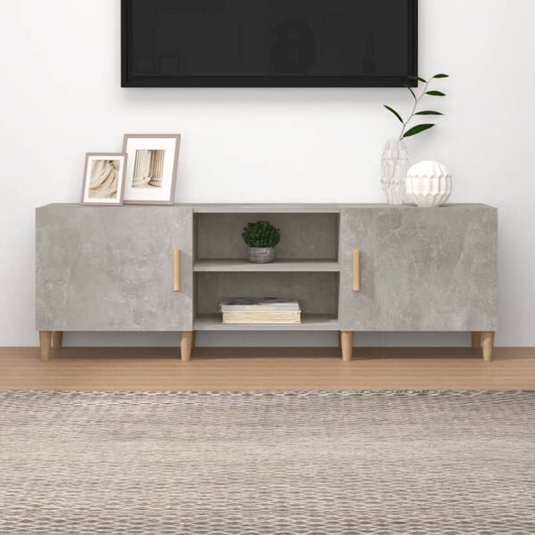 vidaXL TV Cabinet Concrete grey Engineered wood, Solid eucalyptus wood