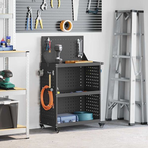vidaXL Tool Trolley Black 25.59 x 13.78 x 43.70 in Cold-rolled Steel
