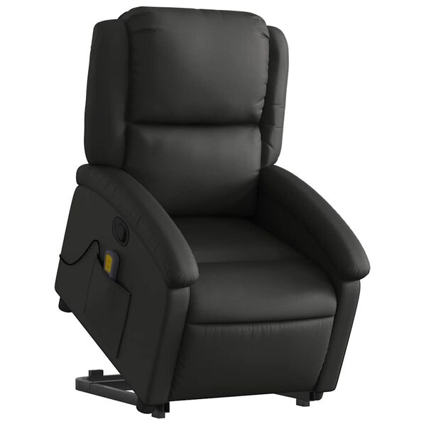 vidaXL Stand up Massage Recliner Chair Black Real Leather