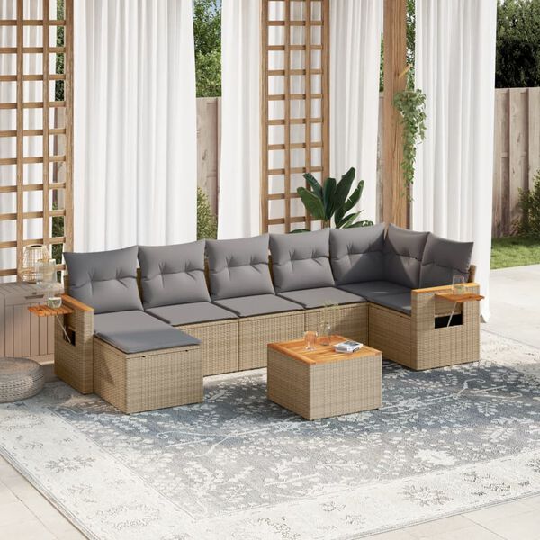 vidaXL Garden Sofa Set Beige PE rattan Large Adjustable Feet