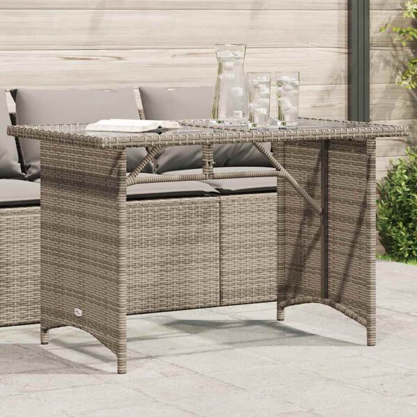 vidaXL Garden Table Grey PE rattan, powder-coated steel, tempered glass
