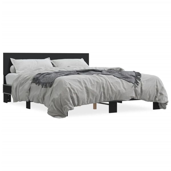 vidaXL Bed Frame Black Engineered wood and metal 63x79 in Durable