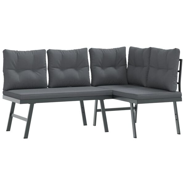 vidaXL Bench Set Black, Anthracite Powder-coated steel, polyester Large