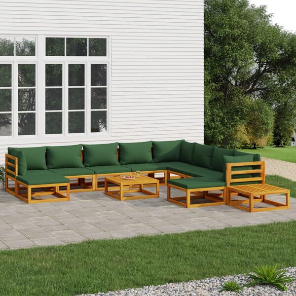 vidaXL Garden Lounge Set Natural Wood, Green Solid Acacia wood, Polyester
