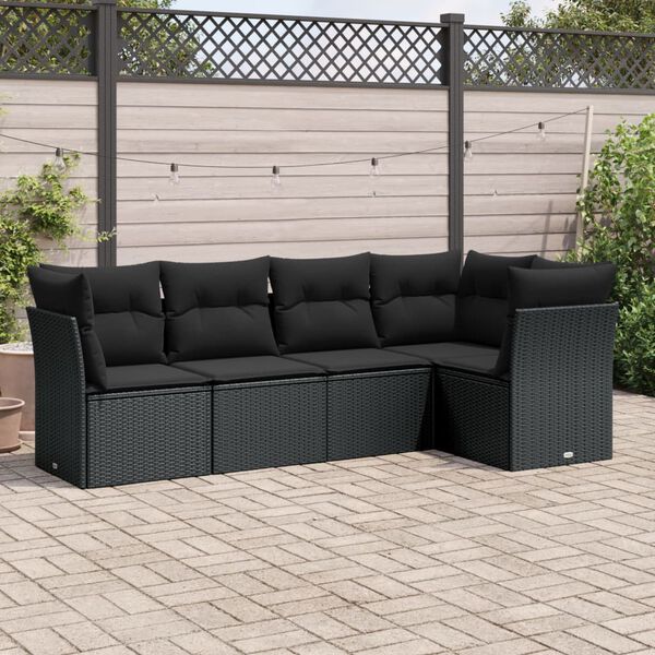 vidaXL Garden Sofa Set Black PE rattan, powder-coated steel, 100% polyester