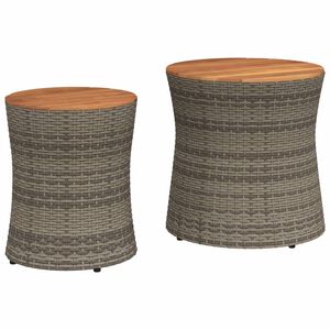 vidaXL Garden Side Table Grey and brown PE rattan Large and Small